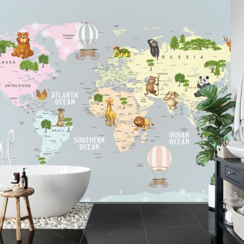 Fototapeta Animals World Map For Kids Wallpaper Design