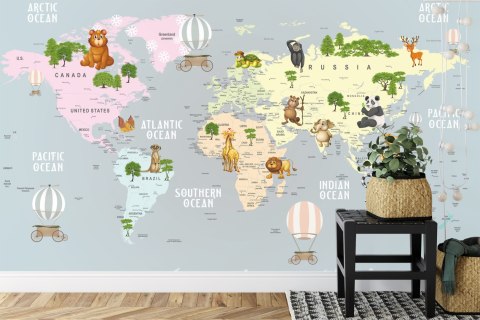 Fototapeta Animals World Map For Kids Wallpaper Design