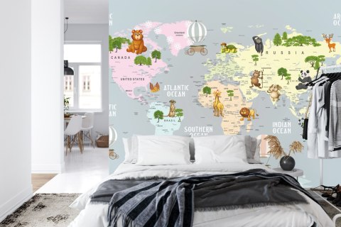 Fototapeta Animals World Map For Kids Wallpaper Design