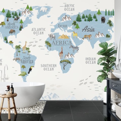 Fototapeta Animals World Map For Kids Wallpaper Design