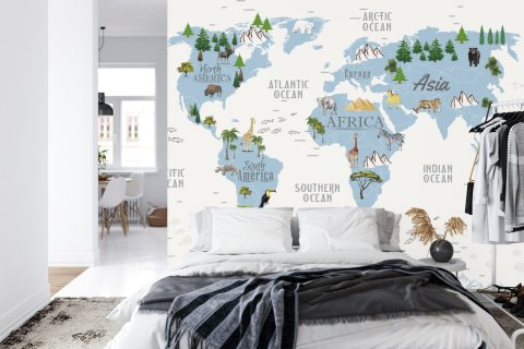Fototapeta Animals World Map For Kids Wallpaper Design
