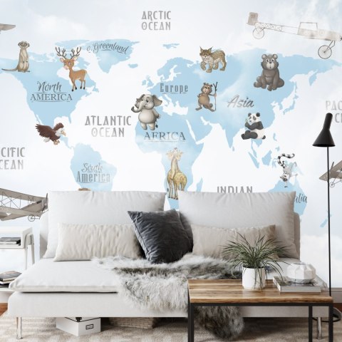 Fototapeta Animals World Map For Kids Wallpaper Design