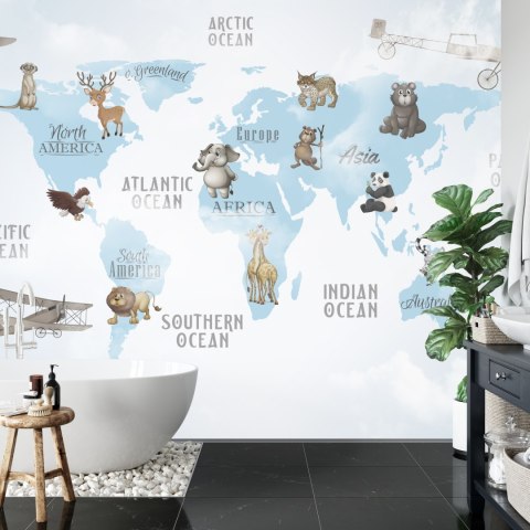 Fototapeta Animals World Map For Kids Wallpaper Design