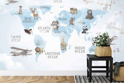 Fototapeta Animals World Map For Kids Wallpaper Design
