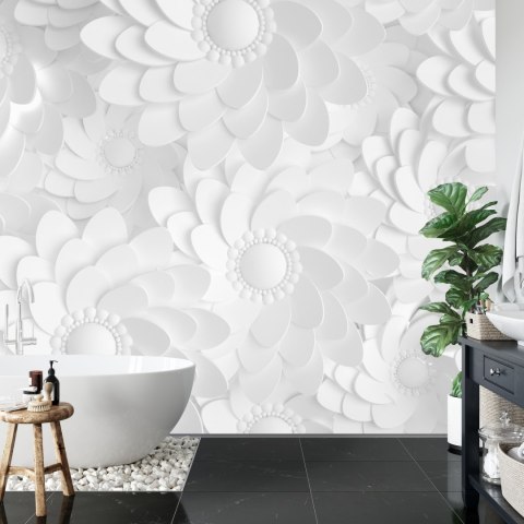 Fototapeta Beautiful, Elegant Paper Flower In The Style Of Hand-Made On A White Wall. 3D , 3D Rendering.