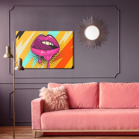 Obraz Na Płótnie Różowe Usta Na Kolorowym Tle W Stylu Retro Pop-Art Obraz Na Płótnie Różowe Usta Na Kolorowym Tle W Stylu Retro Pop-Art