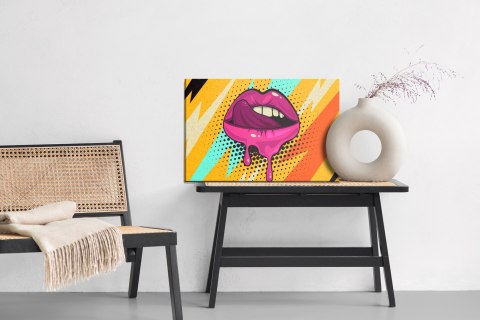 Obraz Na Płótnie Różowe Usta Na Kolorowym Tle W Stylu Retro Pop-Art Obraz Na Płótnie Różowe Usta Na Kolorowym Tle W Stylu Retro Pop-Art