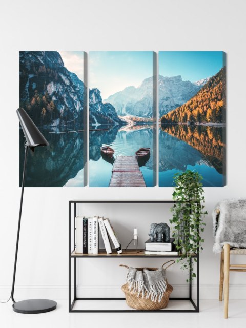 Obraz Wieloczęściowy Jezioro Braies We Włoskich Dolomitach 3D Obraz Wieloczęściowy Jezioro Braies We Włoskich Dolomitach 3D