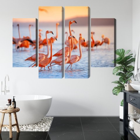 Obraz Wieloczęściowy Stado Flamingów Nad Wodą Obraz Wieloczęściowy Stado Flamingów Nad Wodą
