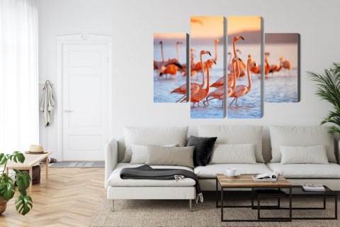 Obraz Wieloczęściowy Stado Flamingów Nad Wodą Obraz Wieloczęściowy Stado Flamingów Nad Wodą