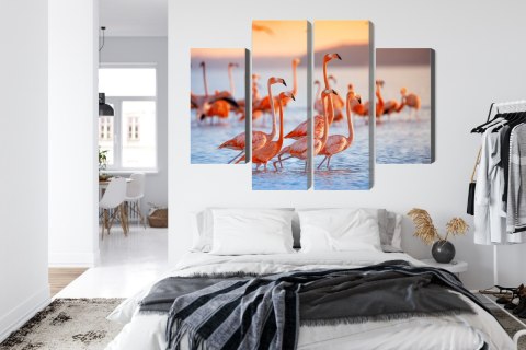 Obraz Wieloczęściowy Stado Flamingów Nad Wodą Obraz Wieloczęściowy Stado Flamingów Nad Wodą