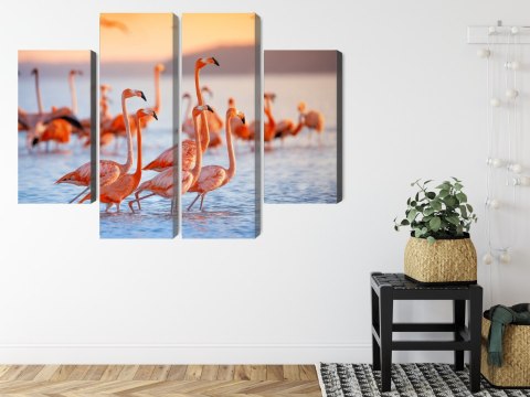 Obraz Wieloczęściowy Stado Flamingów Nad Wodą Obraz Wieloczęściowy Stado Flamingów Nad Wodą