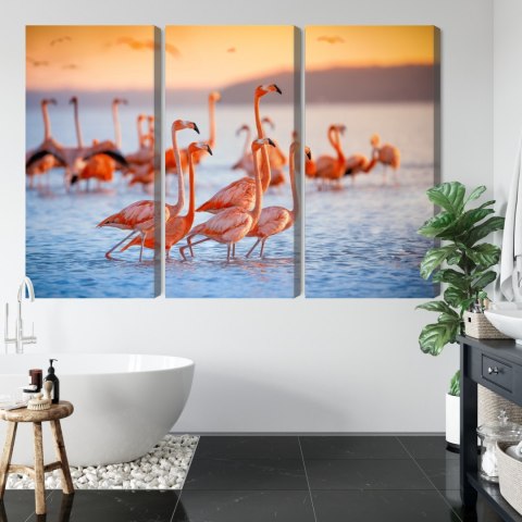 Obraz Wieloczęściowy Stado Flamingów Nad Wodą Obraz Wieloczęściowy Stado Flamingów Nad Wodą