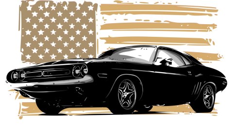 Obraz Wieloczęściowy Amerykański Muscle Car Z Flagą Usa W Tle Obraz Wieloczęściowy Amerykański Muscle Car Z Flagą Usa W Tle
