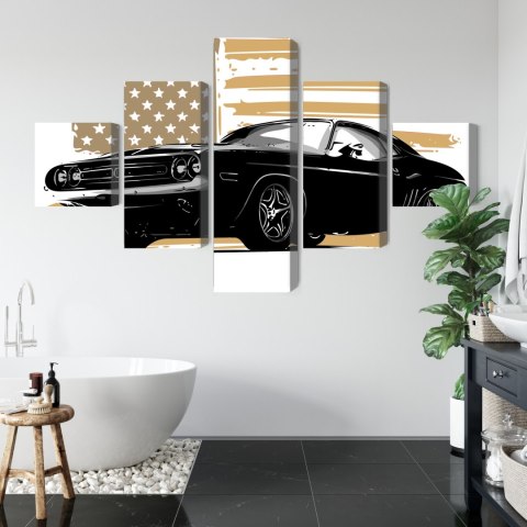 Obraz Wieloczęściowy Amerykański Muscle Car Z Flagą Usa W Tle Obraz Wieloczęściowy Amerykański Muscle Car Z Flagą Usa W Tle
