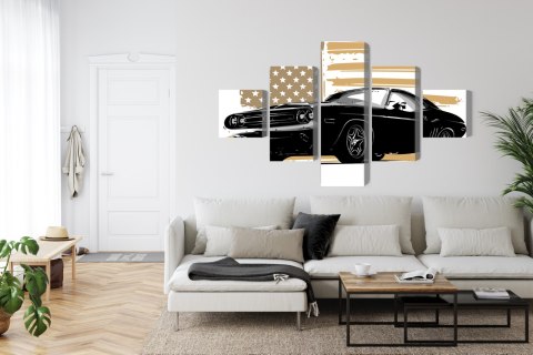 Obraz Wieloczęściowy Amerykański Muscle Car Z Flagą Usa W Tle Obraz Wieloczęściowy Amerykański Muscle Car Z Flagą Usa W Tle