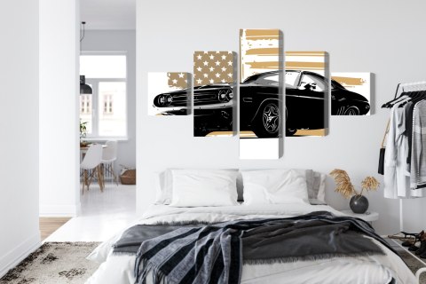Obraz Wieloczęściowy Amerykański Muscle Car Z Flagą Usa W Tle Obraz Wieloczęściowy Amerykański Muscle Car Z Flagą Usa W Tle