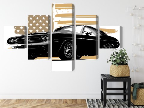 Obraz Wieloczęściowy Amerykański Muscle Car Z Flagą Usa W Tle Obraz Wieloczęściowy Amerykański Muscle Car Z Flagą Usa W Tle