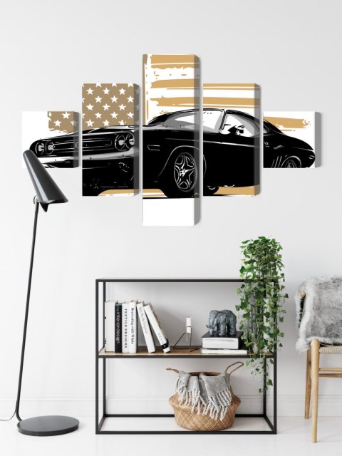 Obraz Wieloczęściowy Amerykański Muscle Car Z Flagą Usa W Tle Obraz Wieloczęściowy Amerykański Muscle Car Z Flagą Usa W Tle