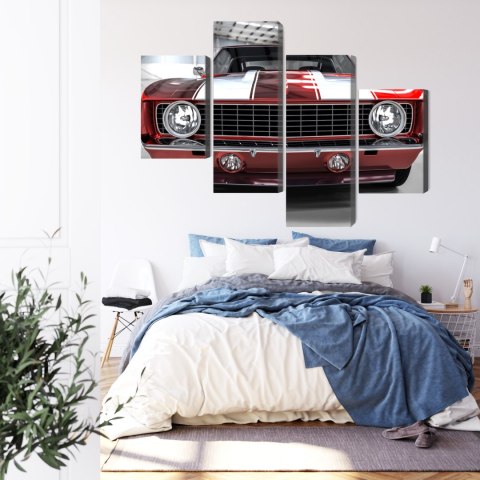 Obraz Wieloczęściowy Czerwony Muscle Car W Garażu Obraz Wieloczęściowy Czerwony Muscle Car W Garażu