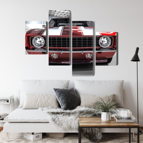 Obraz Wieloczęściowy Czerwony Muscle Car W Garażu Obraz Wieloczęściowy Czerwony Muscle Car W Garażu