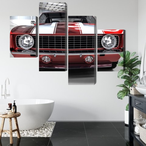 Obraz Wieloczęściowy Czerwony Muscle Car W Garażu Obraz Wieloczęściowy Czerwony Muscle Car W Garażu