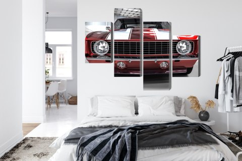Obraz Wieloczęściowy Czerwony Muscle Car W Garażu Obraz Wieloczęściowy Czerwony Muscle Car W Garażu