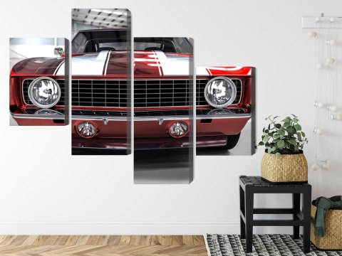 Obraz Wieloczęściowy Czerwony Muscle Car W Garażu Obraz Wieloczęściowy Czerwony Muscle Car W Garażu