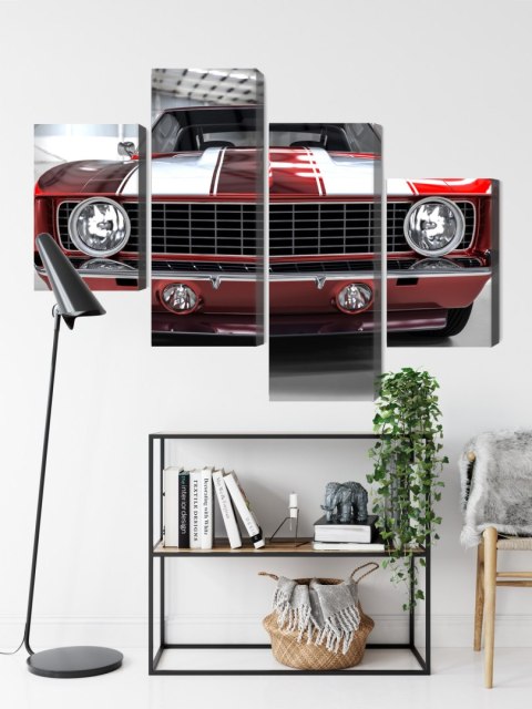 Obraz Wieloczęściowy Czerwony Muscle Car W Garażu Obraz Wieloczęściowy Czerwony Muscle Car W Garażu