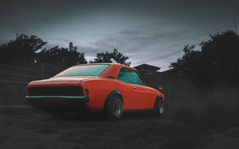 Obraz Wieloczęściowy Pomarańczowy Samochód Retro Obraz Wieloczęściowy Pomarańczowy Samochód Retro