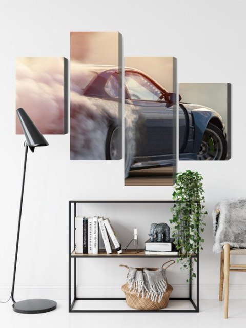 Obraz Wieloczęściowy Samochód Sportowy W Chmurze Dymu Obraz Wieloczęściowy Samochód Sportowy W Chmurze Dymu