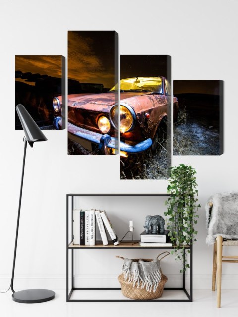 Obraz Wieloczęściowy Stary Opuszczony Samochód 3D Obraz Wieloczęściowy Stary Opuszczony Samochód 3D