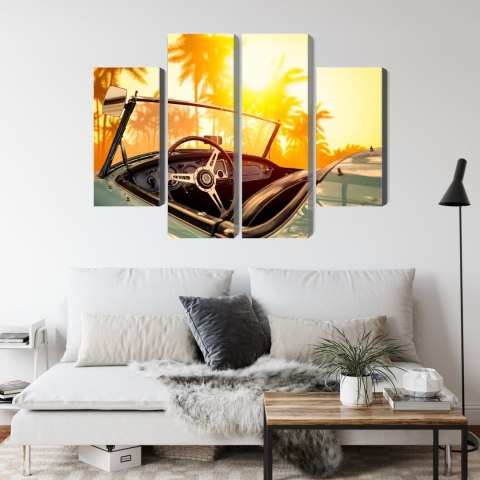Obraz Wieloczęściowy Widok Z Samochodu O Zachodzie Słońca W Stylu Retro