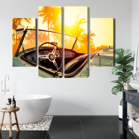 Obraz Wieloczęściowy Widok Z Samochodu O Zachodzie Słońca W Stylu Retro