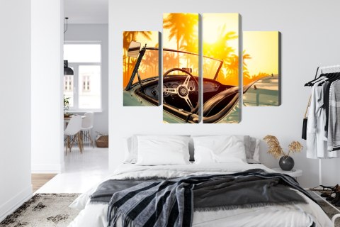 Obraz Wieloczęściowy Widok Z Samochodu O Zachodzie Słońca W Stylu Retro