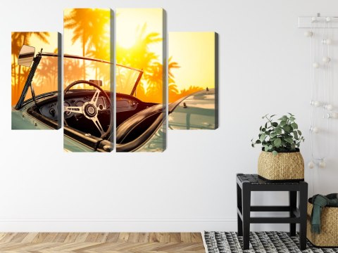 Obraz Wieloczęściowy Widok Z Samochodu O Zachodzie Słońca W Stylu Retro