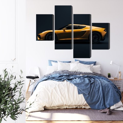 Obraz Wieloczęściowy Żółty Samochód Sportowy 3D Obraz Wieloczęściowy Żółty Samochód Sportowy 3D