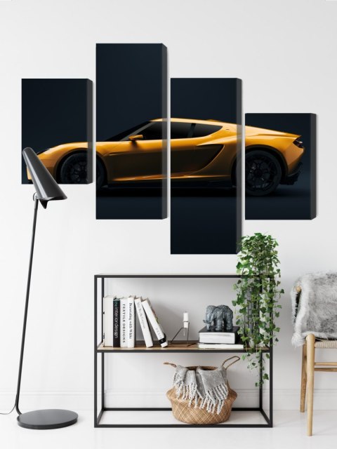 Obraz Wieloczęściowy Żółty Samochód Sportowy 3D Obraz Wieloczęściowy Żółty Samochód Sportowy 3D