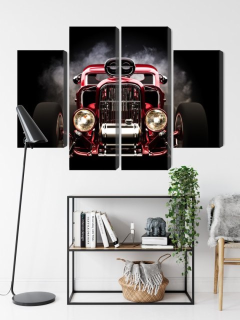 Obraz Wieloczęściowy Samochód Hot Rod Na Tle Dymu Obraz Wieloczęściowy Samochód Hot Rod Na Tle Dymu