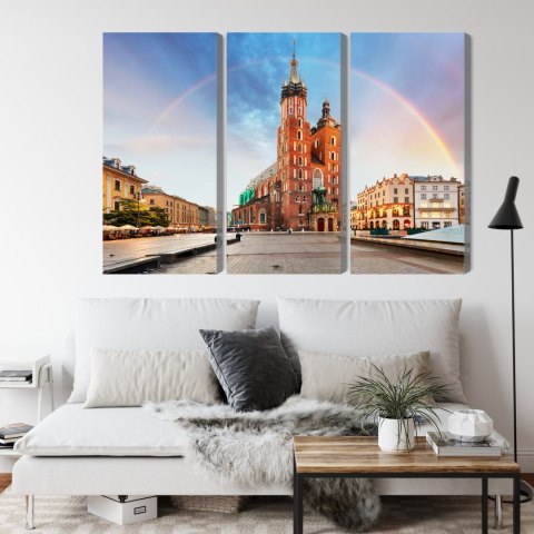 Obraz Wieloczęściowy Bazylika Mariacka W Krakowie Na Tęczowym Tle Obraz Wieloczęściowy Bazylika Mariacka W Krakowie Na Tęczowym Tle