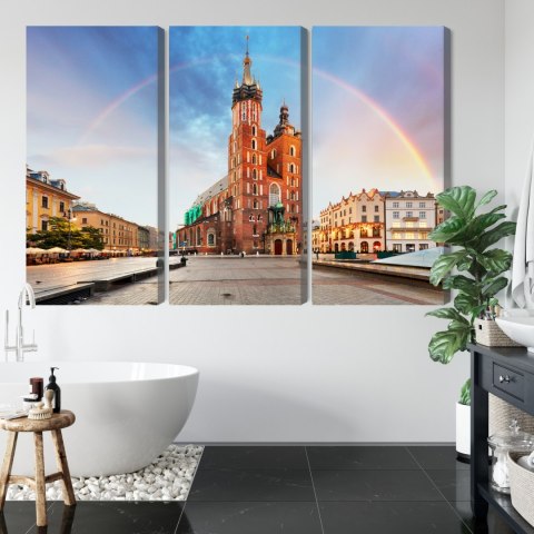 Obraz Wieloczęściowy Bazylika Mariacka W Krakowie Na Tęczowym Tle Obraz Wieloczęściowy Bazylika Mariacka W Krakowie Na Tęczowym Tle
