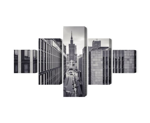 Obraz Wieloczęściowy Czarno-Biała Panorama Centrum Warszawy Obraz Wieloczęściowy Czarno-Biała Panorama Centrum Warszawy