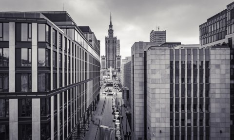 Obraz Wieloczęściowy Czarno-Biała Panorama Centrum Warszawy Obraz Wieloczęściowy Czarno-Biała Panorama Centrum Warszawy