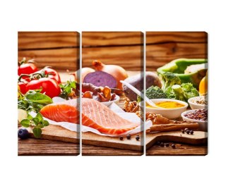 Obraz Wieloczęściowy Łosoś Wśród Warzyw