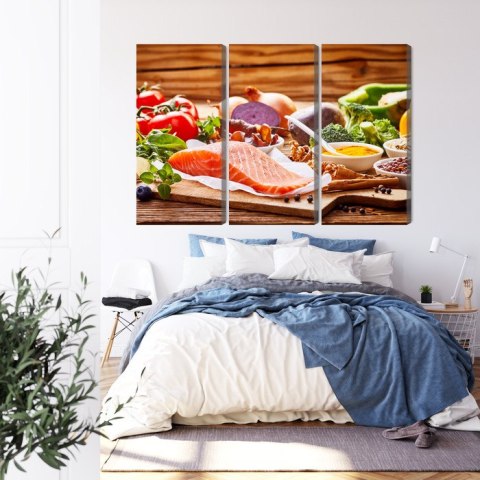 Obraz Wieloczęściowy Łosoś Wśród Warzyw