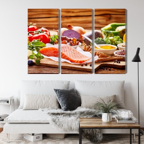 Obraz Wieloczęściowy Łosoś Wśród Warzyw