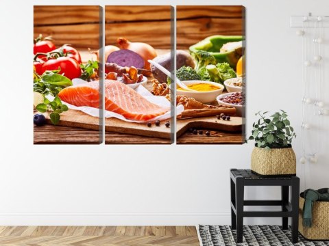 Obraz Wieloczęściowy Łosoś Wśród Warzyw
