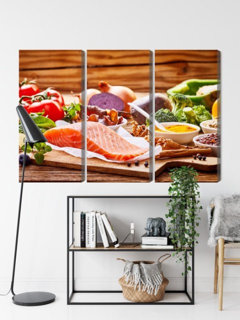 Obraz Wieloczęściowy Łosoś Wśród Warzyw