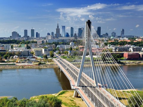 Obraz Wieloczęściowy Most Z Panoramą Warszawy W Tle Obraz Wieloczęściowy Most Z Panoramą Warszawy W Tle
