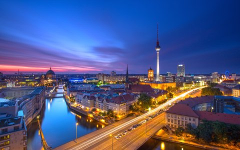 Obraz Wieloczęściowy Panorama Berlina O Zachodzie Słońca Obraz Wieloczęściowy Panorama Berlina O Zachodzie Słońca